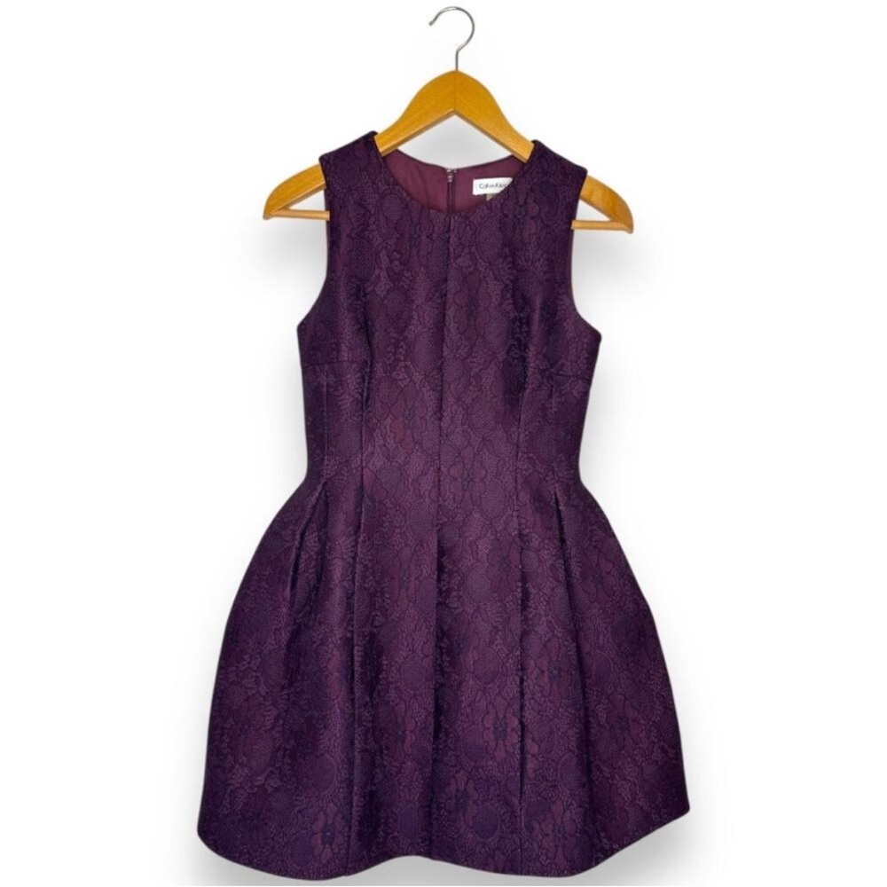 Calvin Klein Aubergine A-Line Lace Dress Size 4 Purple Sleeveless Cocktail Dress